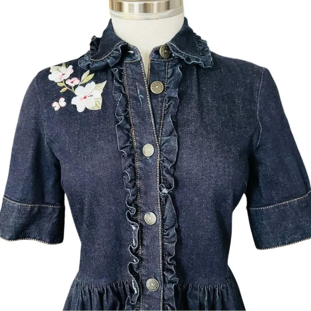 Kate Spade Embroidered Denim Shirt Dress Size 2